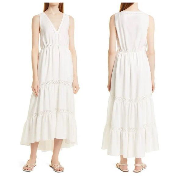 Kobi Halperin Dresses & Skirts - KOBI HALPERIN Claudette Tiered Maxi Dress Women Sz M White Hmmered Sleeveless